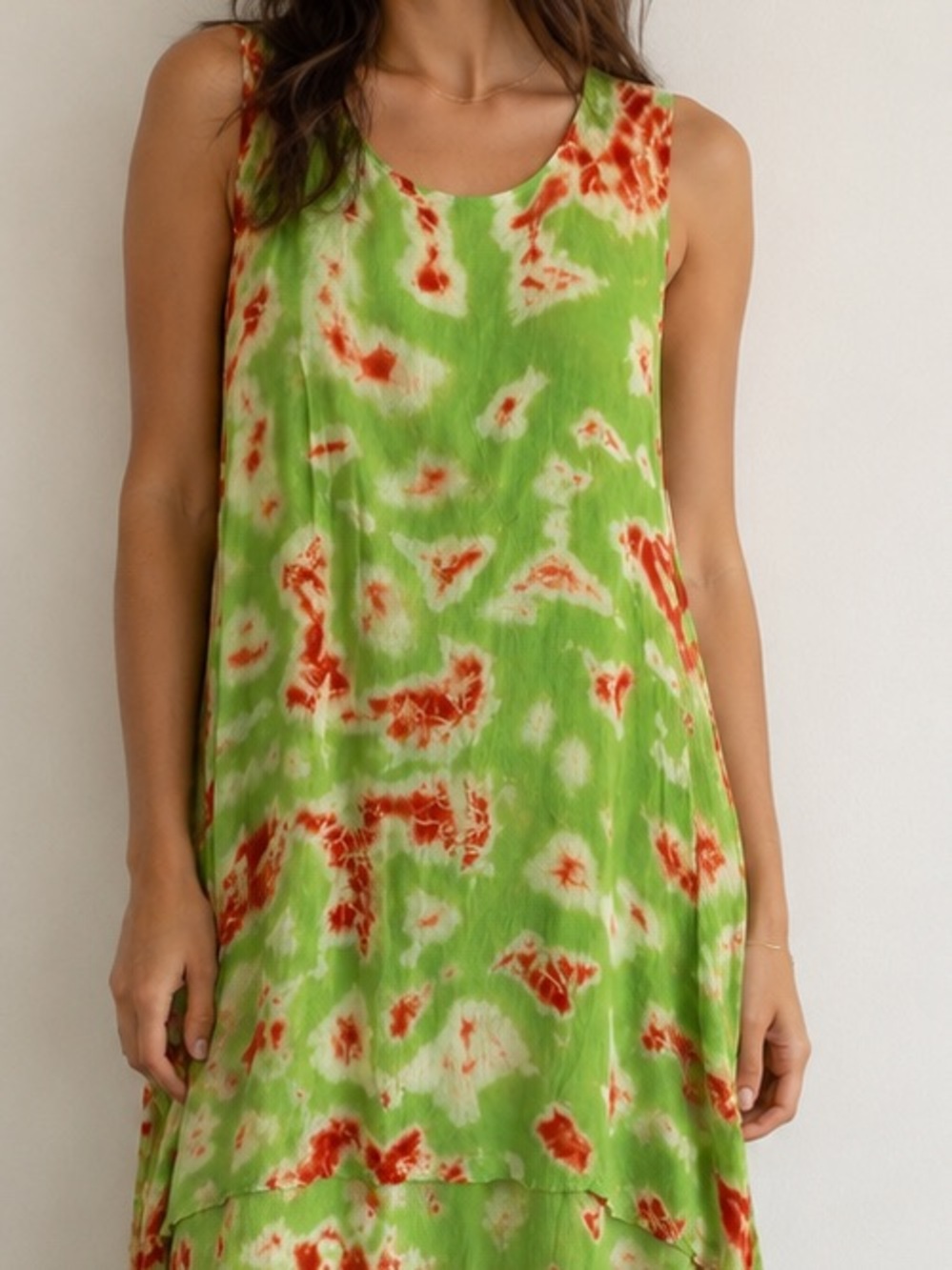 Vintage 90s At First Layered Green Tie Dye Midi Dress Large
